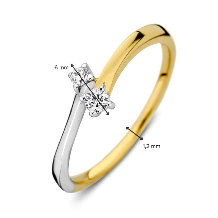 14K Bicolor Wit- en Geelgouden Slagring met Zirkonia's – Elegant Sieraad voor Dames