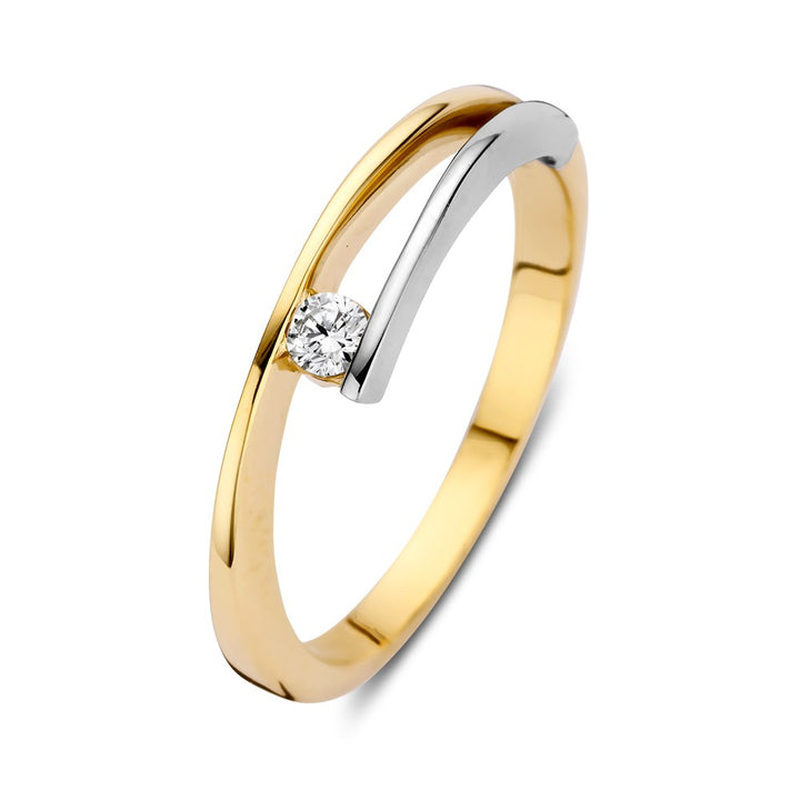 Bicolor Geel- en Witgouden Ring met Zirkonia – 14 Karaat Goud, 5,5 mm