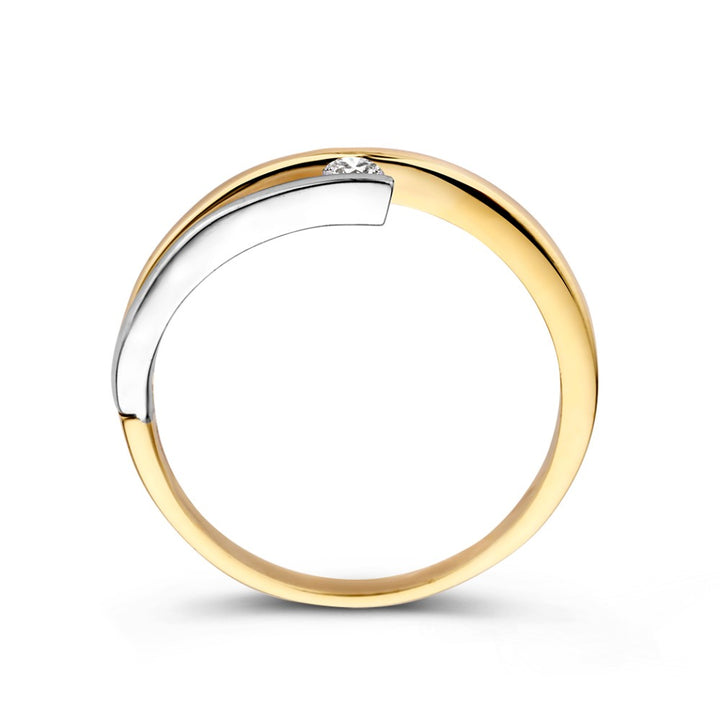 Bicolor Geel- en Witgouden Ring met Zirkonia – 14 Karaat Goud, 5,5 mm