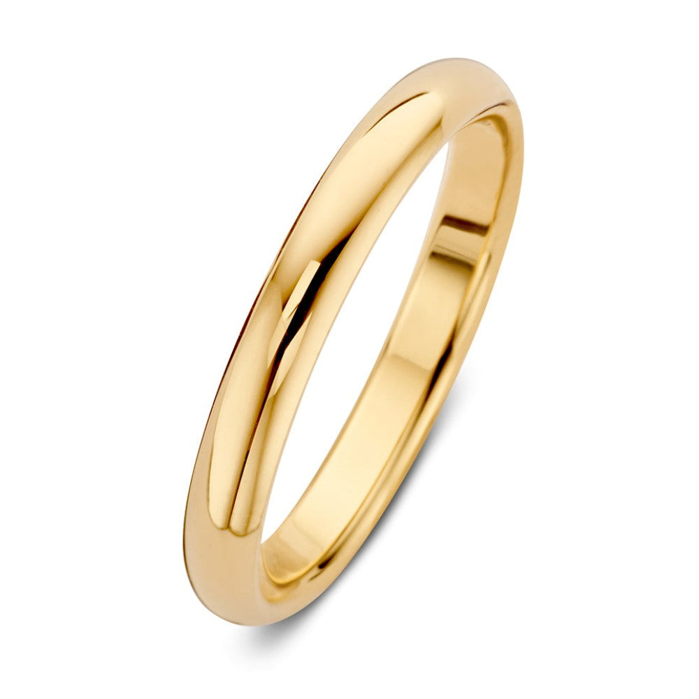 Geelgouden ring van 3 mm met een gladde, glanzende afwerking.