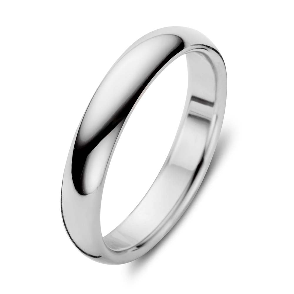Witgouden ring met een gladde, ronde vorm en een breedte van 4 mm.