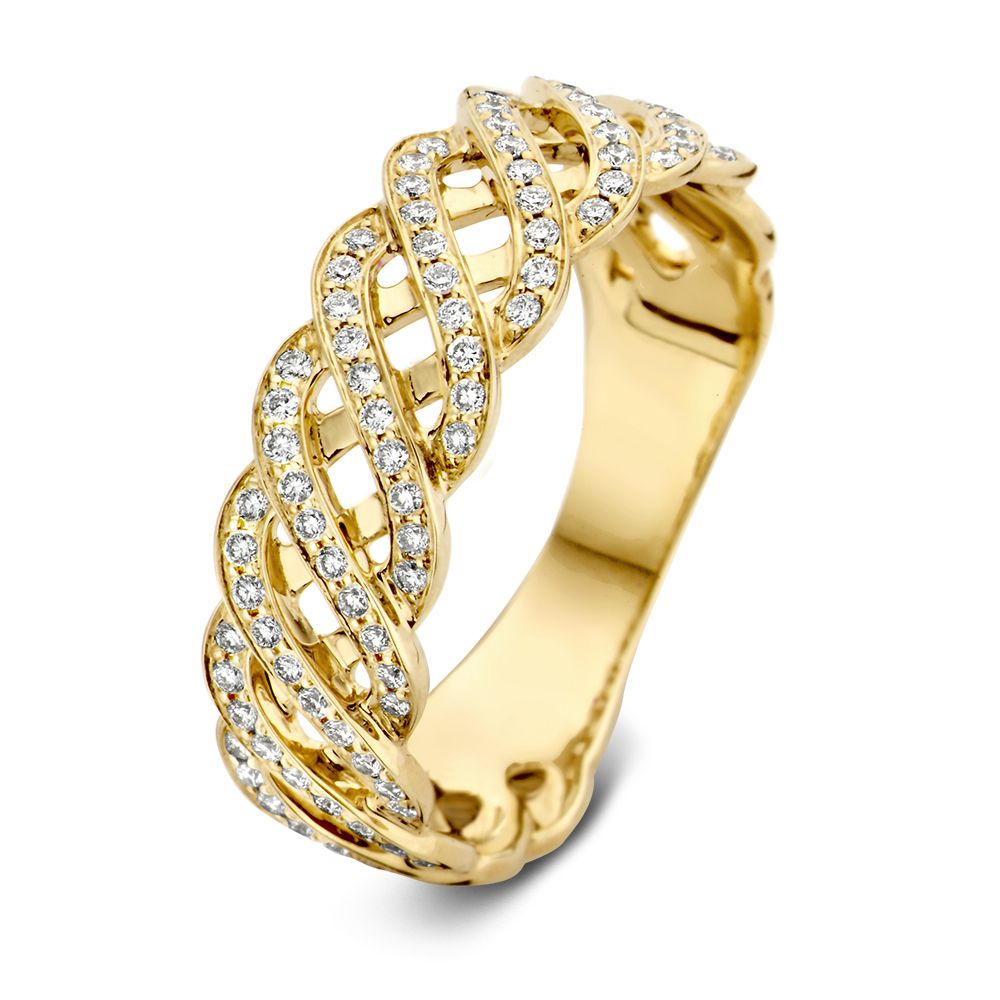 Geelgouden ring met een gedraaid ontwerp en briljant geslepen diamanten, 0,35 ct, 14 karaat.