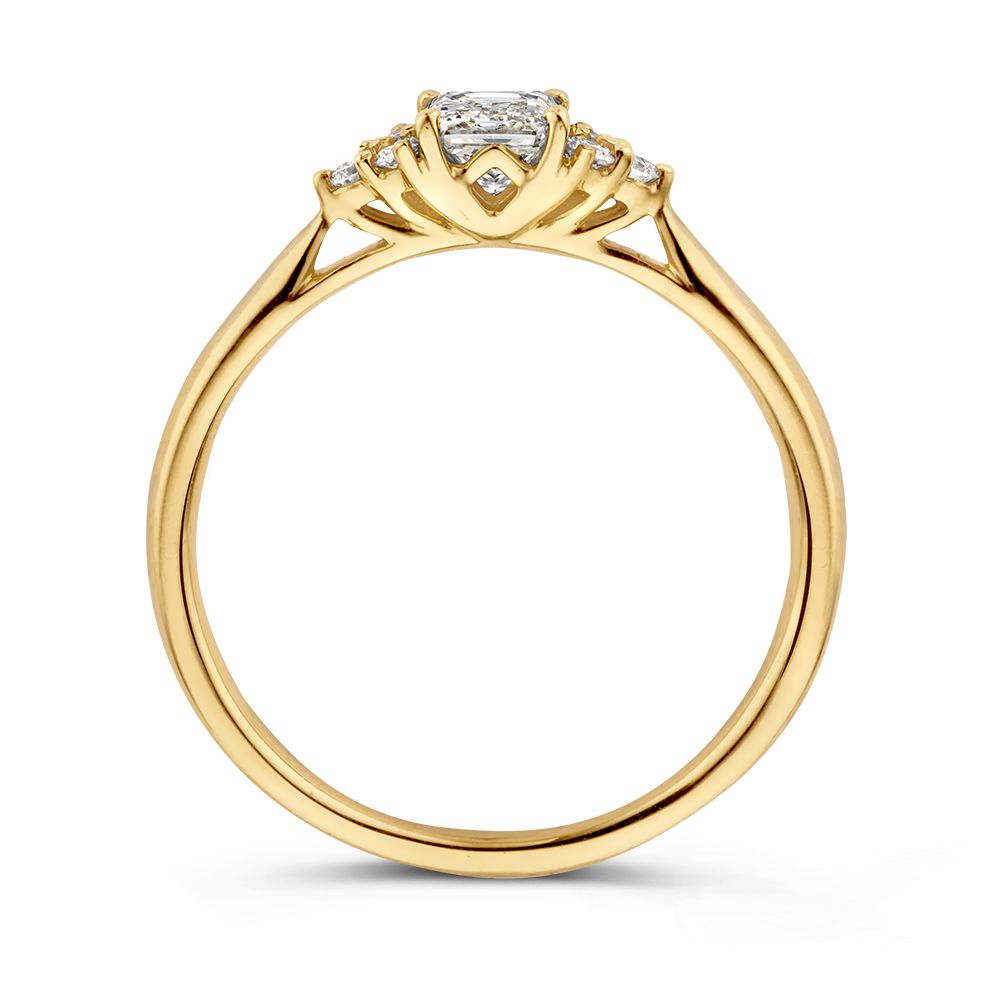 Stijlvolle Geelgouden Diamanten Ring in Vintage Style - Princess Slijpvorm met Briljanten 0.52 crt.