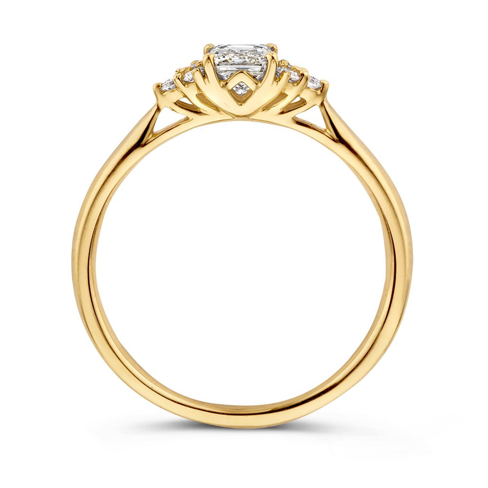 Stijlvolle Geelgouden Diamanten Ring in Vintage Style - Princess Slijpvorm met Briljanten 0.52 crt.