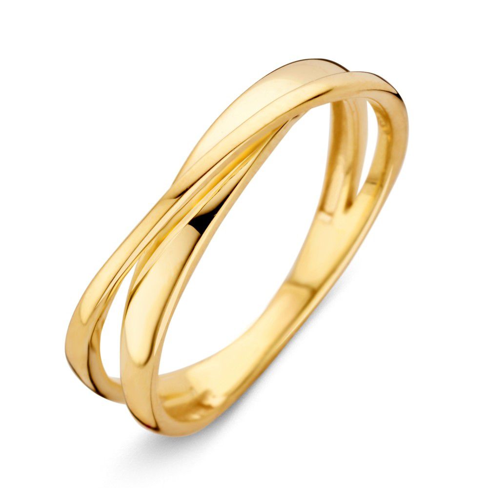 Geelgouden ring met een gladde, dubbele band in 14 karaat goud.