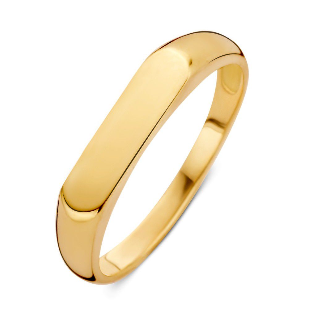 Geelgouden ring met een gladde, afgeronde bovenkant en een strakke, moderne vorm.