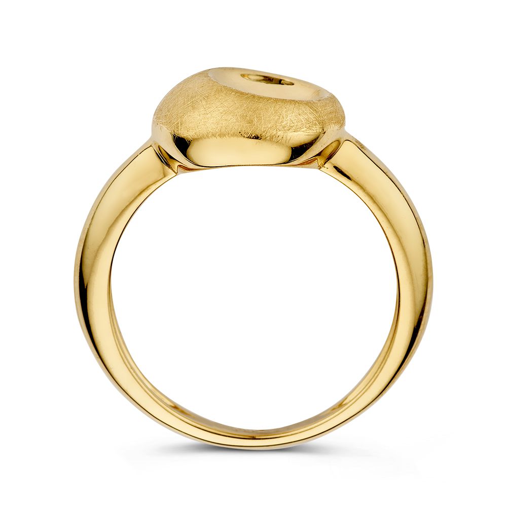 Geelgouden Ring met Gematteerd Rond Element – Tijdloze Elegant