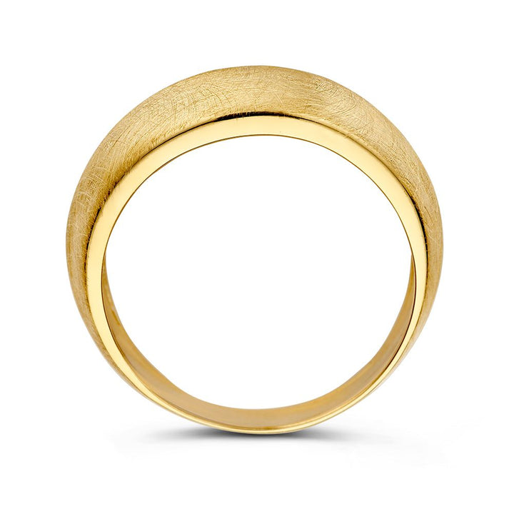 Gouden Statement Ring 14 Karaat – Geelgoud met Gematteerd en Gepolijst Design, 10 mm Breed, Zonder Edelstenen