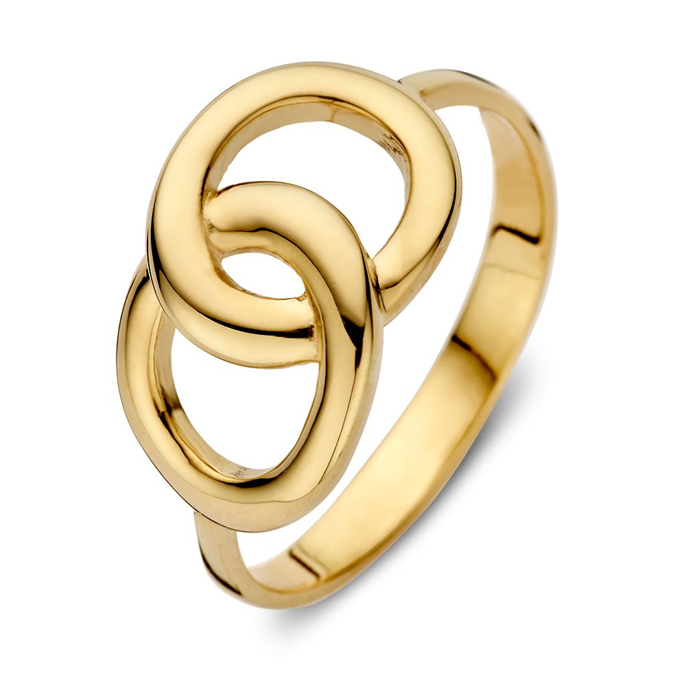 Geelgouden ring met verbonden schakels in een minimalistische stijl, 14 karaat.