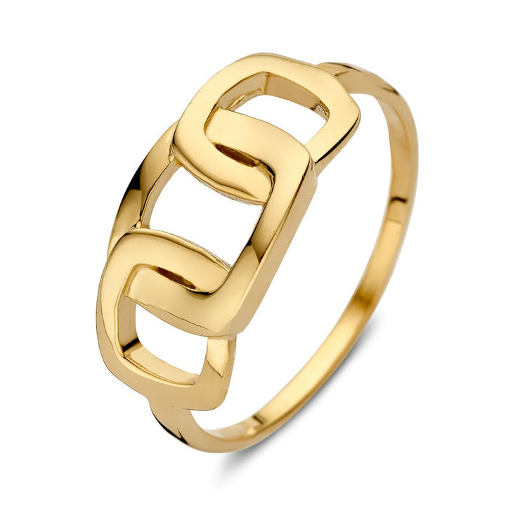 Geelgouden Ring met Vierkante Schakels Tussenstuk – 14 Karaat, Modern Design