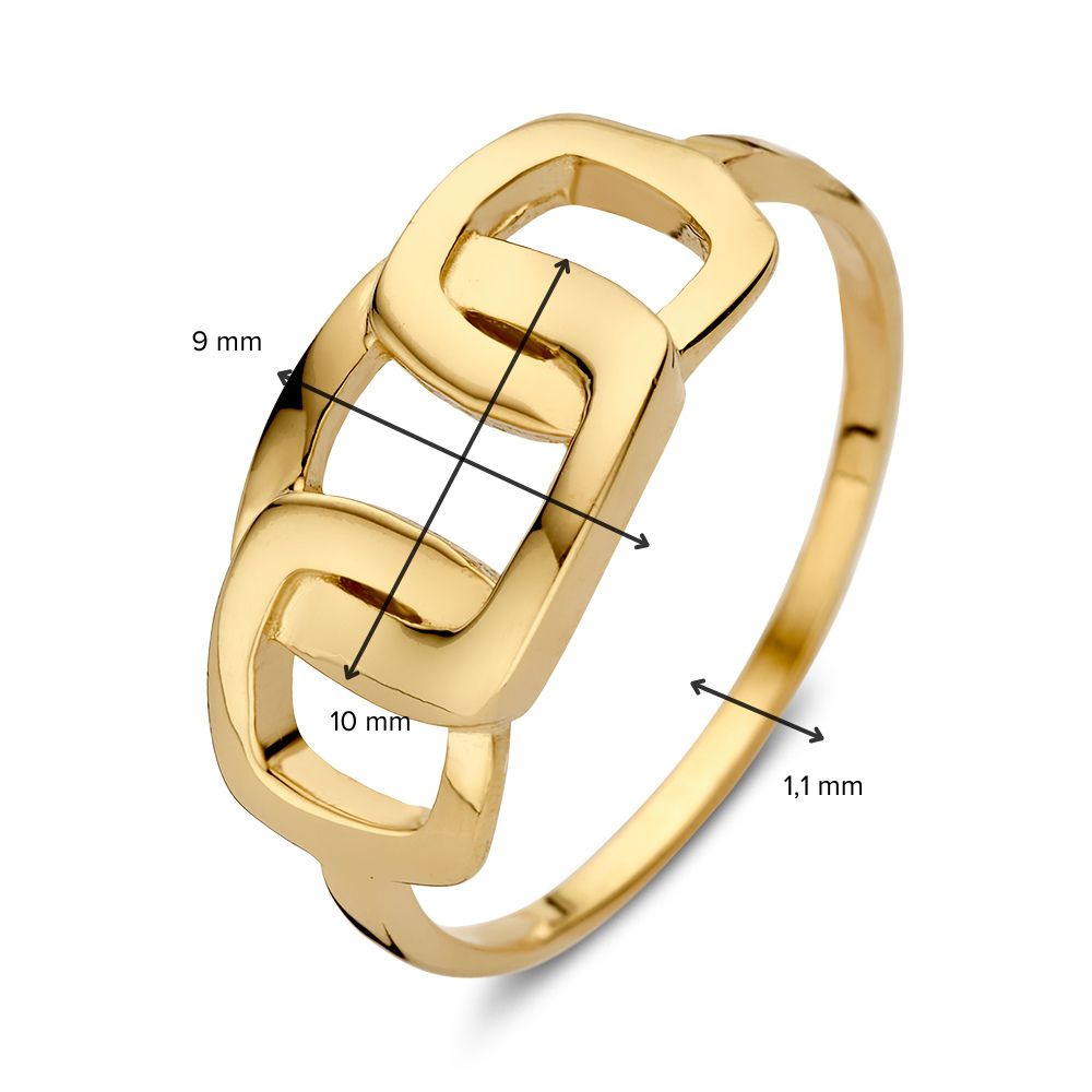 Geelgouden Ring met Vierkante Schakels Tussenstuk – 14 Karaat, Modern Design