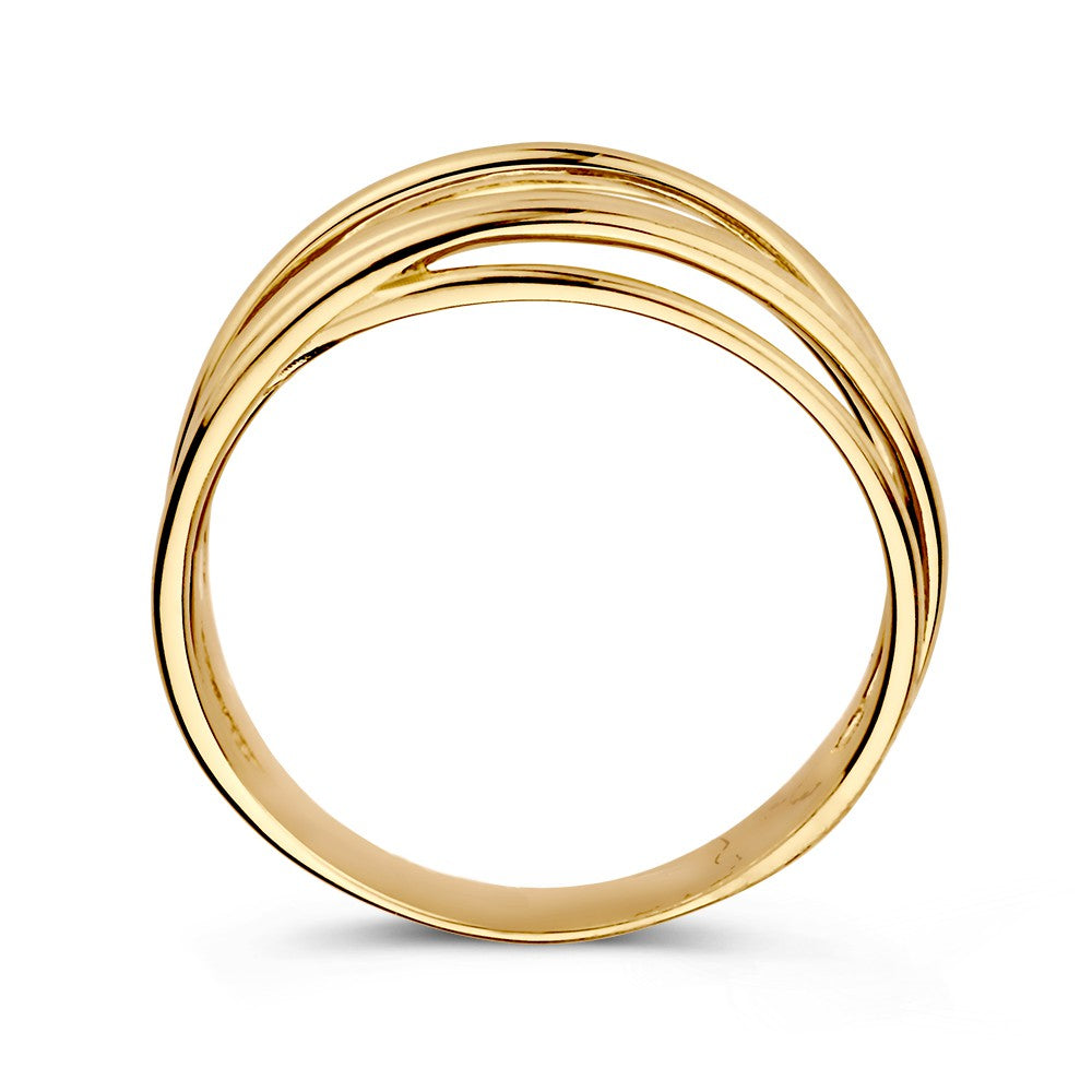 Speelse Geelgouden Ring met Banen in Overlapping Design – 14 Karaat, Dames Ring