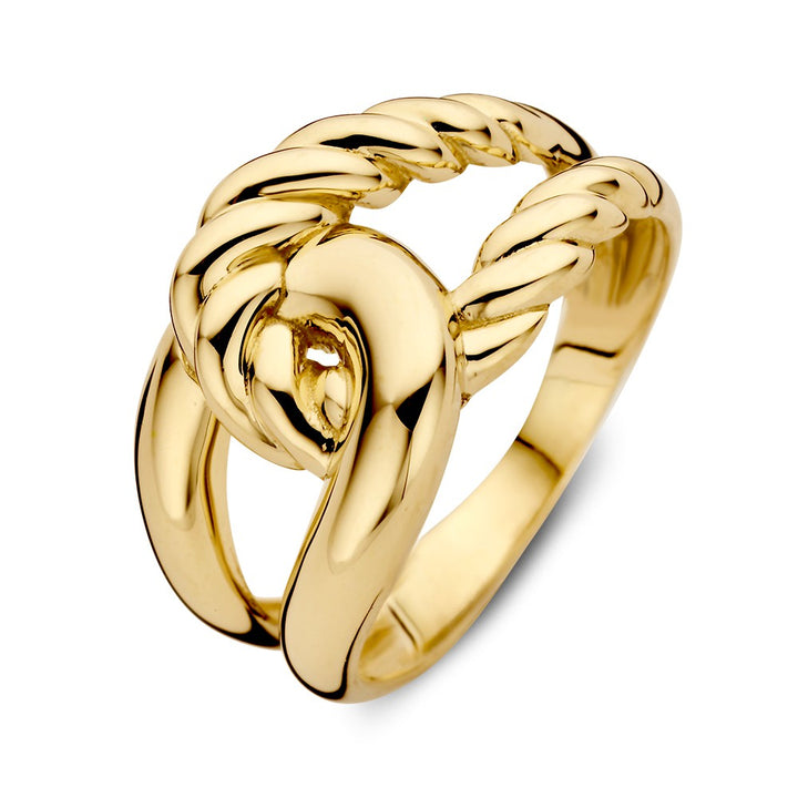 Geelgouden Ring met Gedraaide Knoop – 14kt Goud, 12 mm Breed, 3.4 Gram