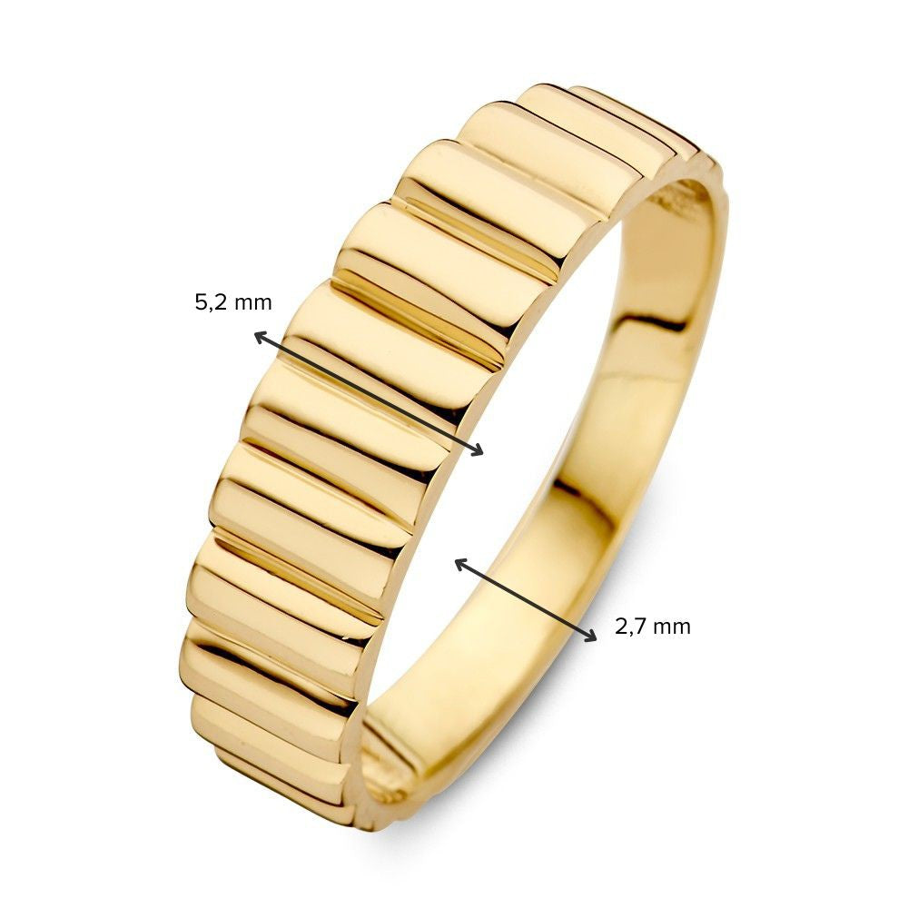 Geelgouden Ring met Strak Ribbelpatroon – 14kt Goud, 5.2 mm Breed, 1.9 Gram