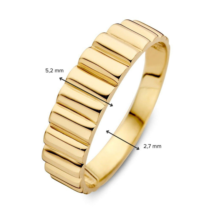 Geelgouden Ring met Strak Ribbelpatroon – 14kt Goud, 5.2 mm Breed, 1.9 Gram
