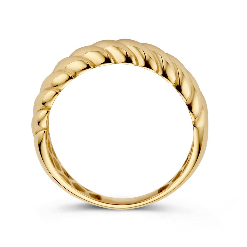 Geelgouden Brede Ring met Gedraaide Band – 14kt Goud, 6 mm Breed, 2.1 Gram