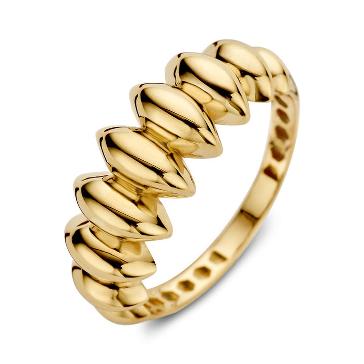 Brede Geelgouden Ring met Speels Design – 14kt Goud, 8 mm Breed, 2.1 Gram