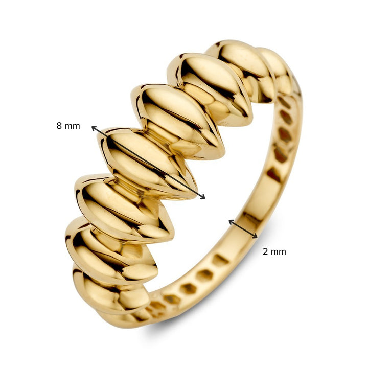 Brede Geelgouden Ring met Speels Design – 14kt Goud, 8 mm Breed, 2.1 Gram