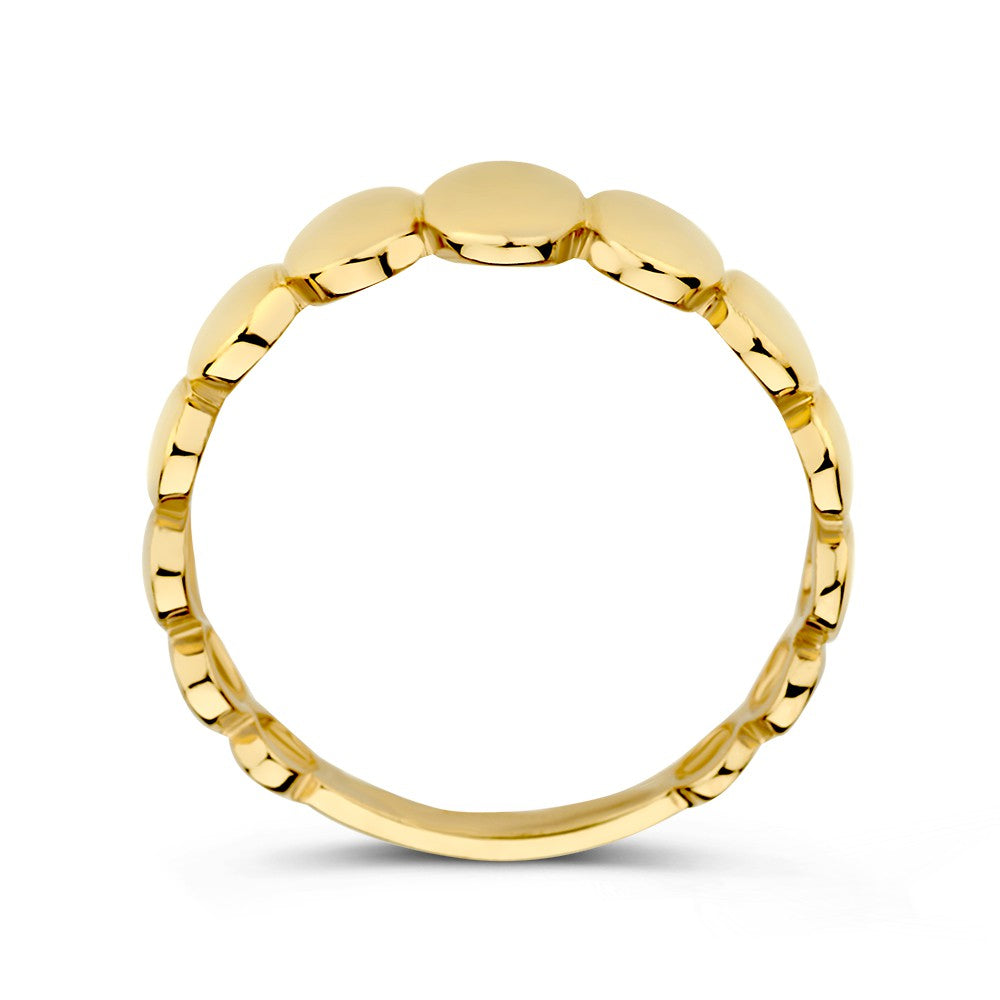 Geelgouden Ring met Bijzonder Design van Ovalen Bolletjes – 14-Karaat Luxe voor Dames