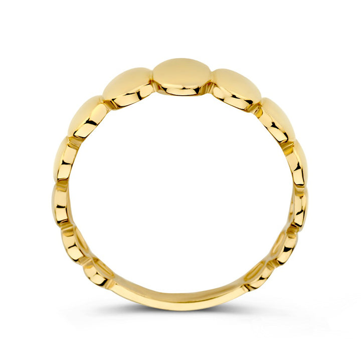 Geelgouden Ring met Bijzonder Design van Ovalen Bolletjes – 14-Karaat Luxe voor Dames