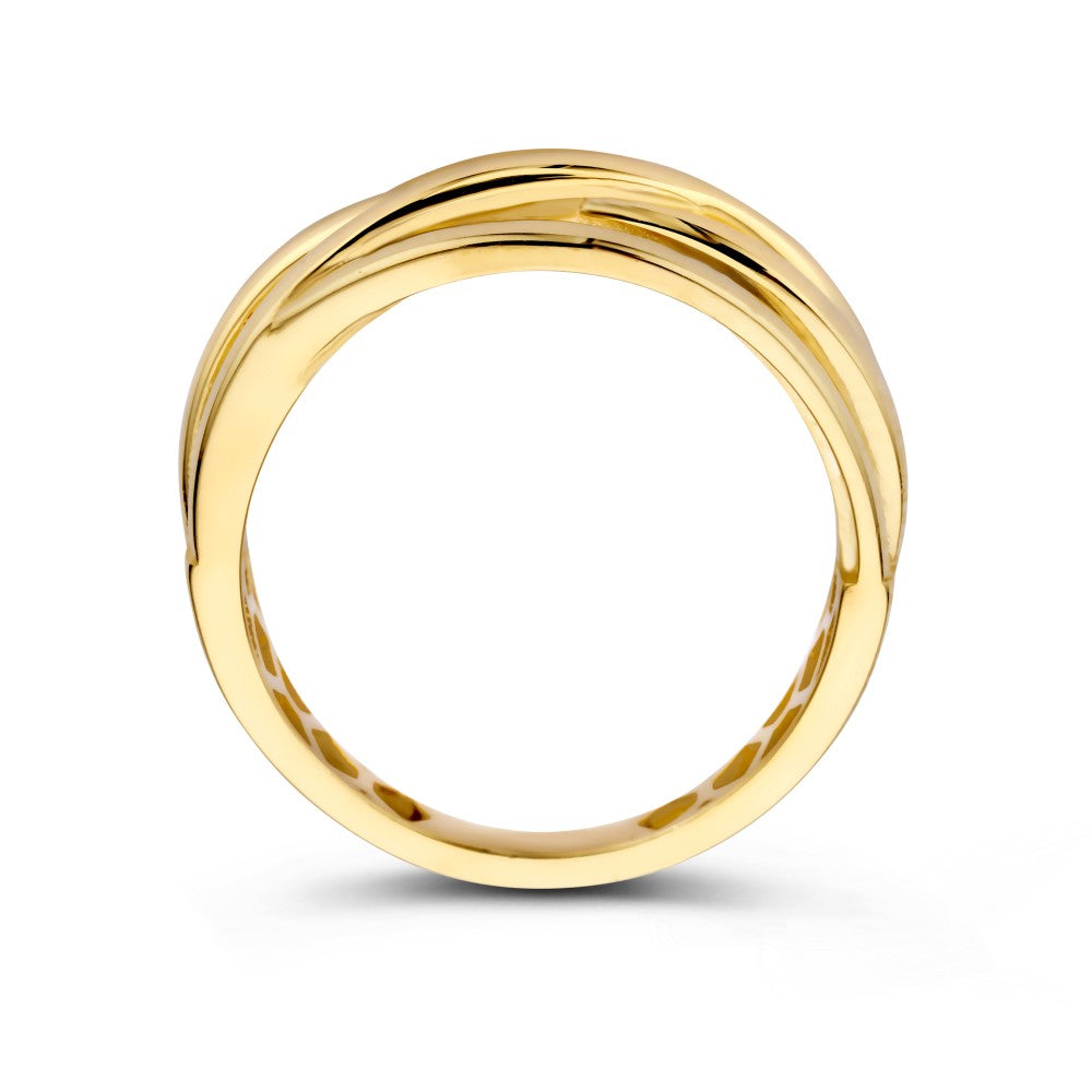 Speelse Crossover Ring met Vier Gouden Banen – Een Subtiele Stijlvolle Statement