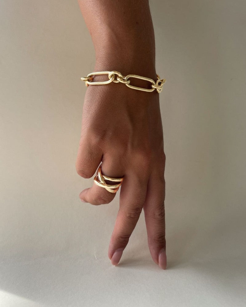 Geelgouden Cross-Over Ring – 14 Karaat met Grote Uiterlijk en Gladde Banen