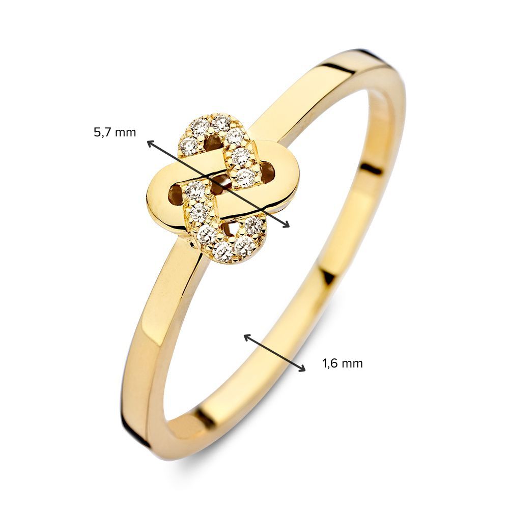 Elegante Geelgouden Ring met Knoop Design en Diamant: Een Tijdloos Sieraad 0.04 crt.