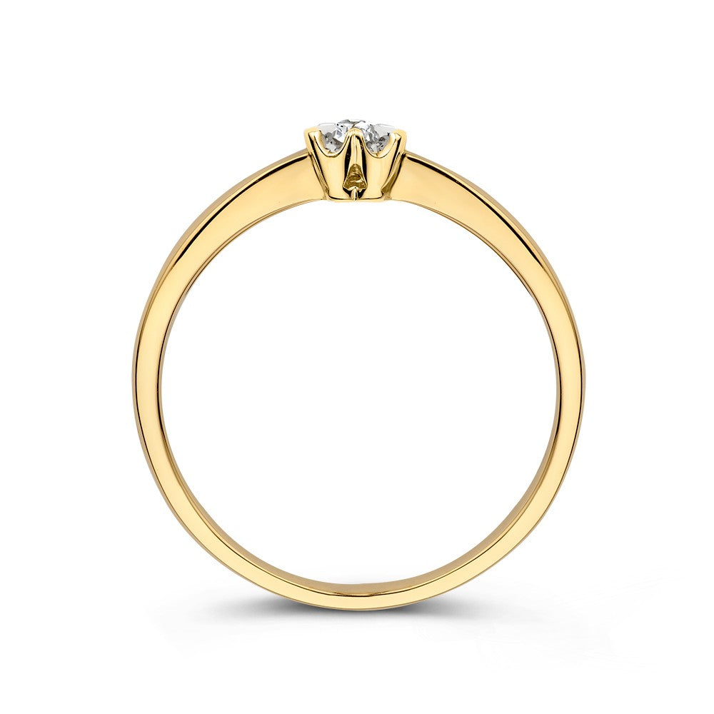 Geelgouden Solitair Ring met Hartvormige Zetting en Briljant Diamant 0.05 crt.