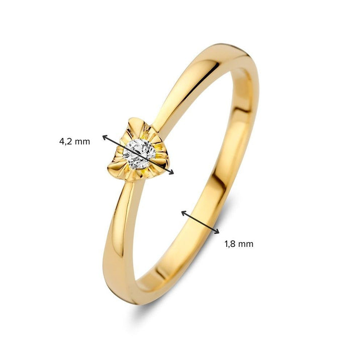 Geelgouden Solitair Ring met Hartvormige Zetting en Briljant Diamant 0.05 crt.