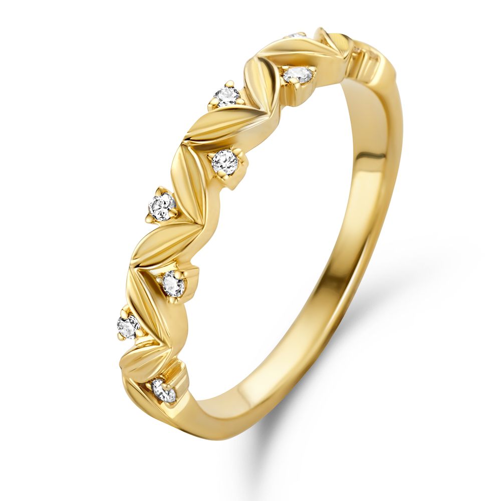 Geelgouden ring met een golvend ontwerp en vijf kleine diamanten van 0.08 crt.