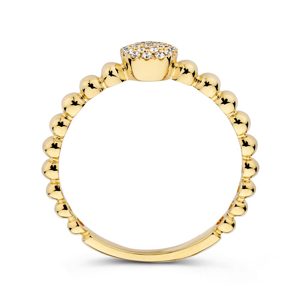 Geelgouden Bolletjes Ring met Diamant Middenstuk – Subtiele Luxe 0.09 crt.