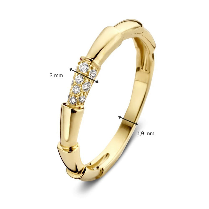 Elegante Geelgouden Ring met Bamboo Design en Diamant – Tijdloze Schoonheid 0.09 crt.