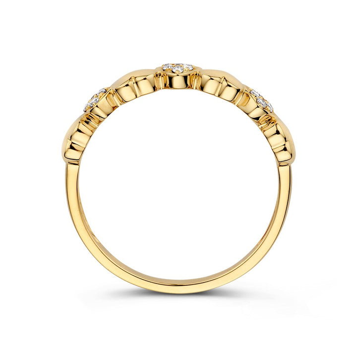 Geelgouden Ring met Hartjes en Diamanten – Een Symbolische en Speelse Sieraad 0.09 crt.