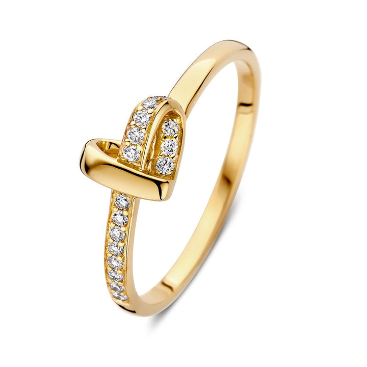 Yellow Gold Heart Ring with Diamonds, 0.11ct