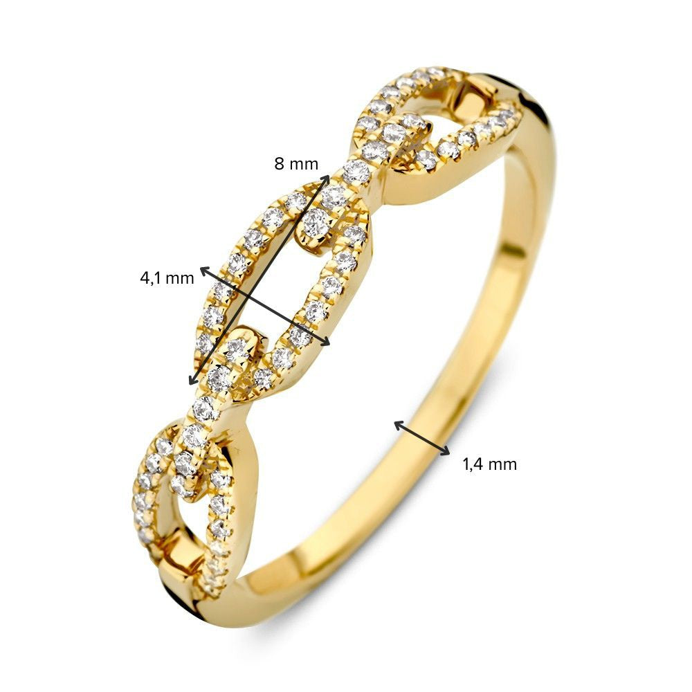 Geelgouden Ring met Schakelpatroon en Diamanten – 14-Karaat Luxe voor Dames