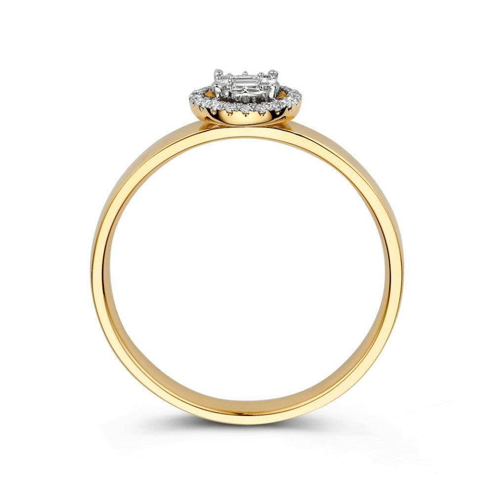 Elegante Wit- en Geelgouden Ring met Briljant en Baguette Diamanten in Invisible Zetting – 0,17 crt