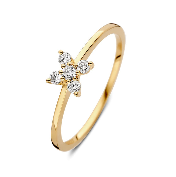 Elegant Yellow Gold Ring with 0.17ct Diamond Flower Design