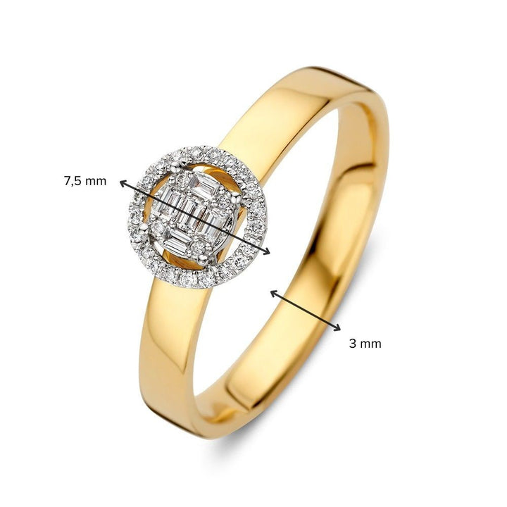 Elegante Wit- en Geelgouden Ring met Briljant en Baguette Diamanten in Invisible Zetting – 0,17 crt