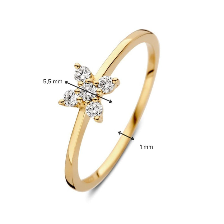 Elegant Yellow Gold Ring with 0.17ct Diamond Flower Design