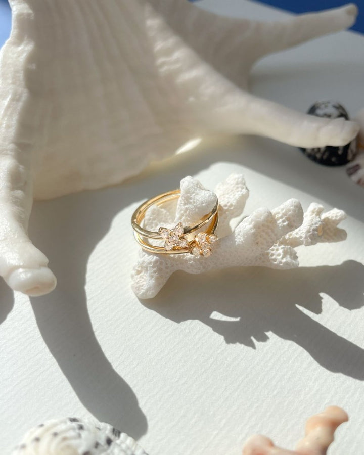 Elegant Yellow Gold Ring with 0.17ct Diamond Flower Design