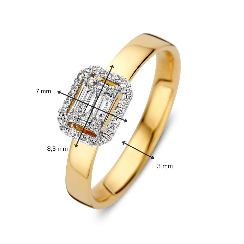 Elegant Bicolor Gold Ring with Brilliant and Baguette Diamonds in Invisible Setting 0.20 crt.