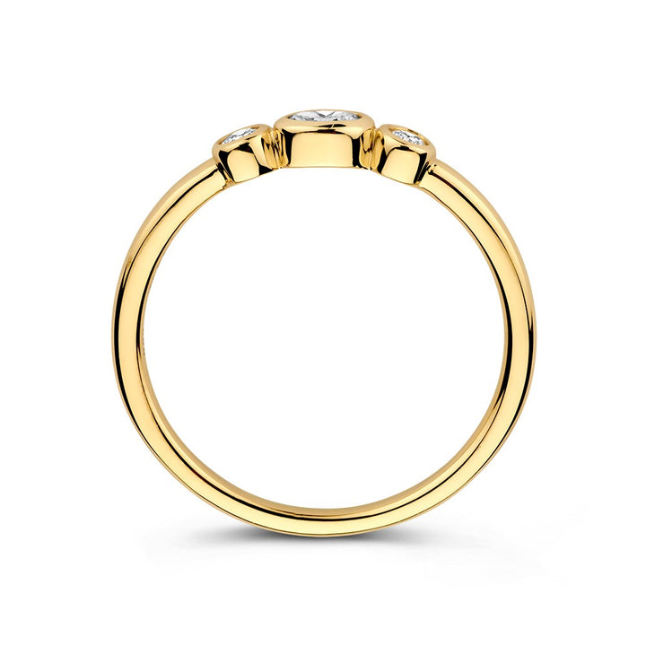 14k Yellow Gold Three-Stone Ring with Oval and Brilliant-Cut Diamonds