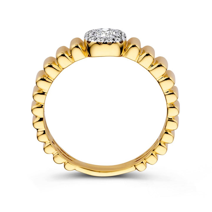 Speelse Gouden Ring met Geribbelde Bewerking en Fonkelende Diamanten – Klassieke Elegantie