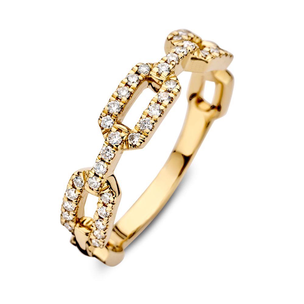 Geelgouden schakelring met briljante diamanten, 0.27 crt, in een tijdloos ontwerp.