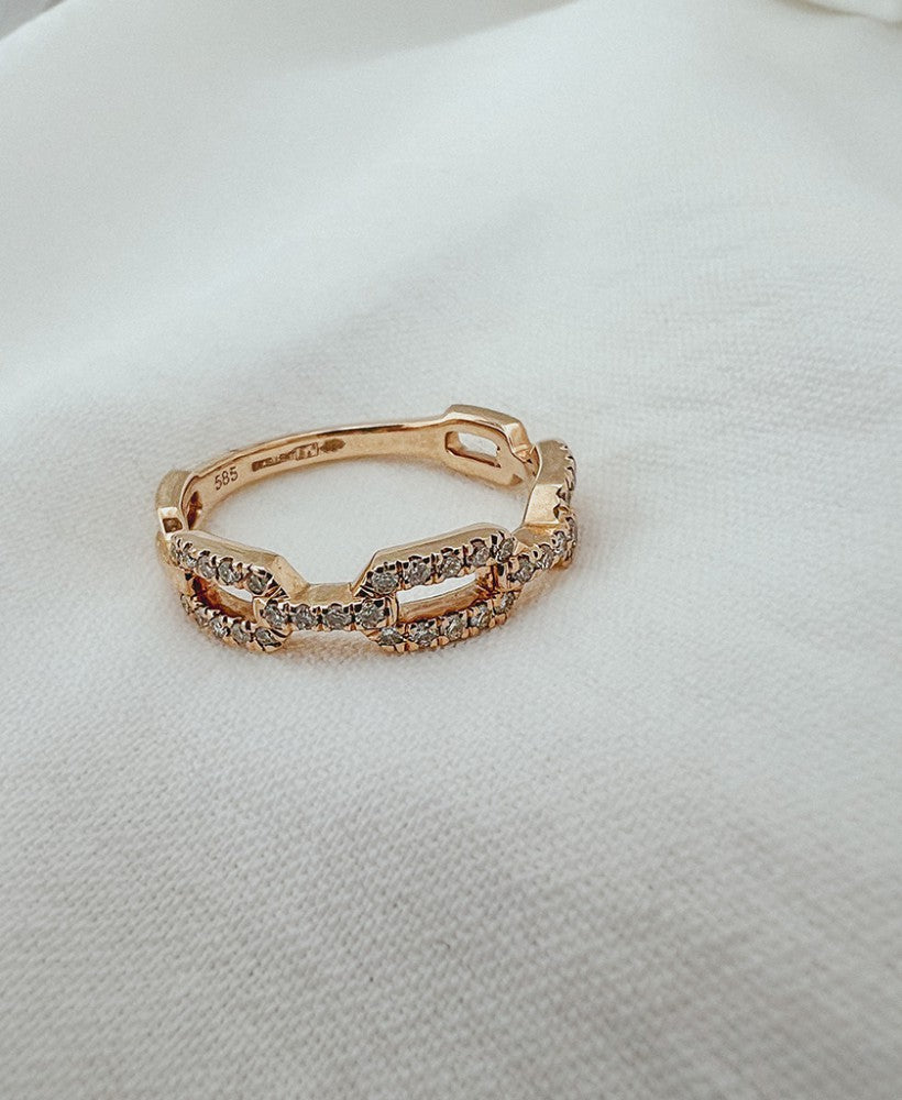 Elegante Geelgouden Schakelring met Briljante Diamanten - Tijdloze Luxe 0.27 crt.