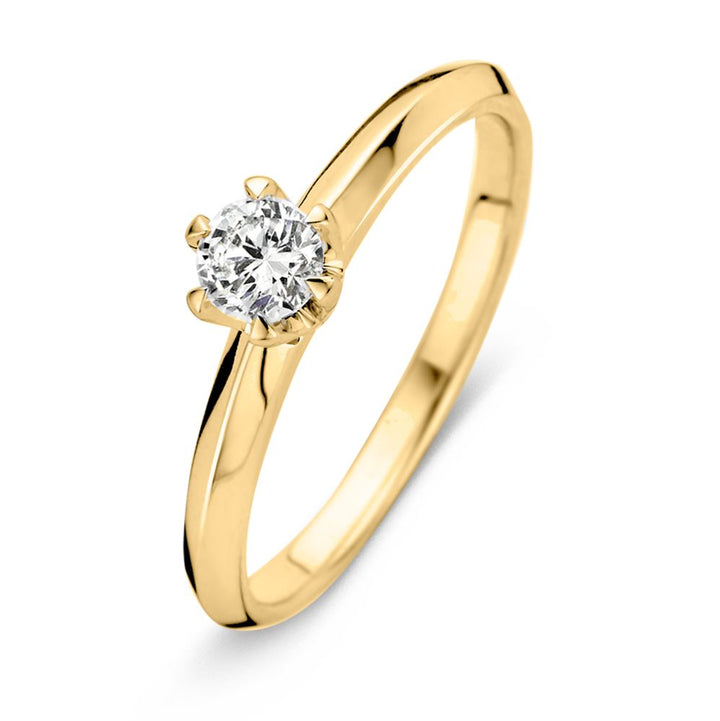 Geelgouden Solitair Ring met Tiffany Zetting – 14 Karaat Goud en 0.30 ct Diamant