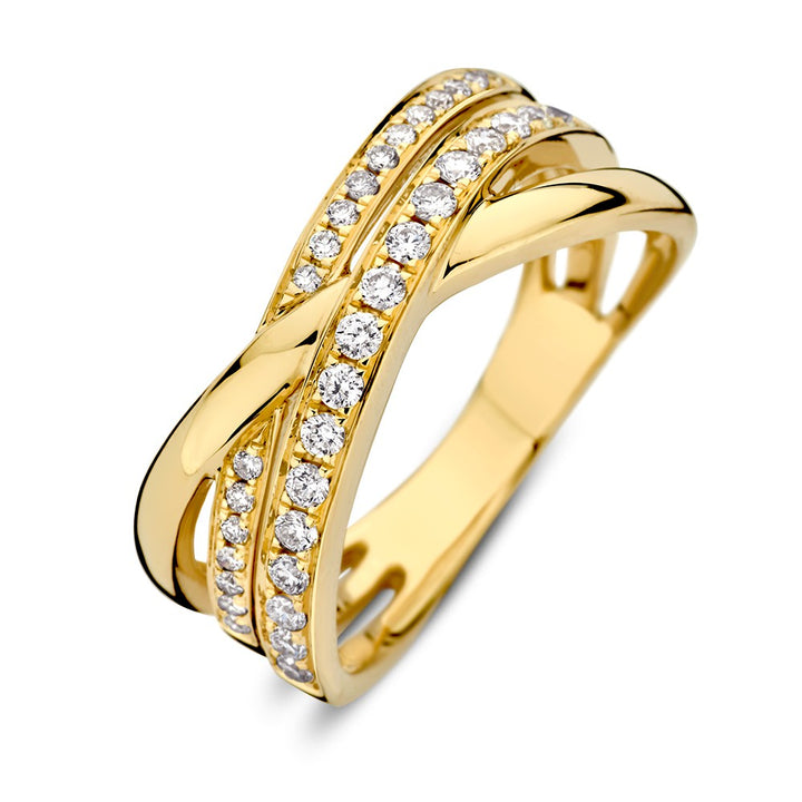 Geelgouden Crossover Ring met Diamant – 14-Karaat Luxe voor Dames