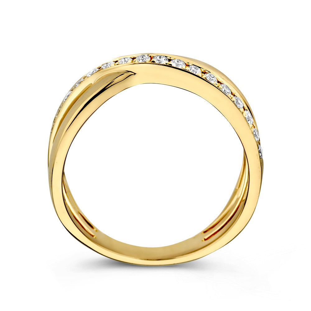 Geelgouden Crossover Ring met Diamant – 14-Karaat Luxe voor Dames