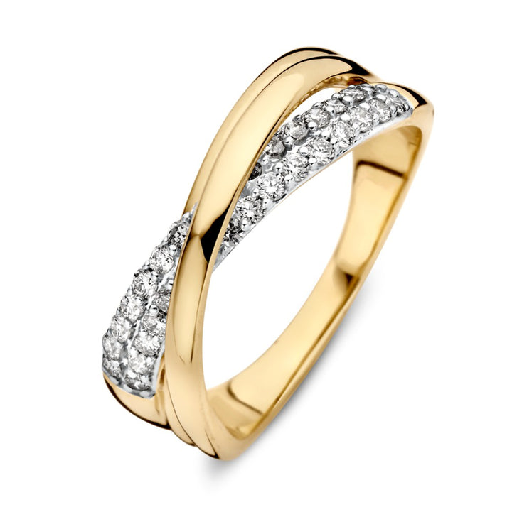 Bicolor Geel- en Witgouden Crossover Ring met Diamanten – 14 Karaat Goud, 0.40ct Diamanten