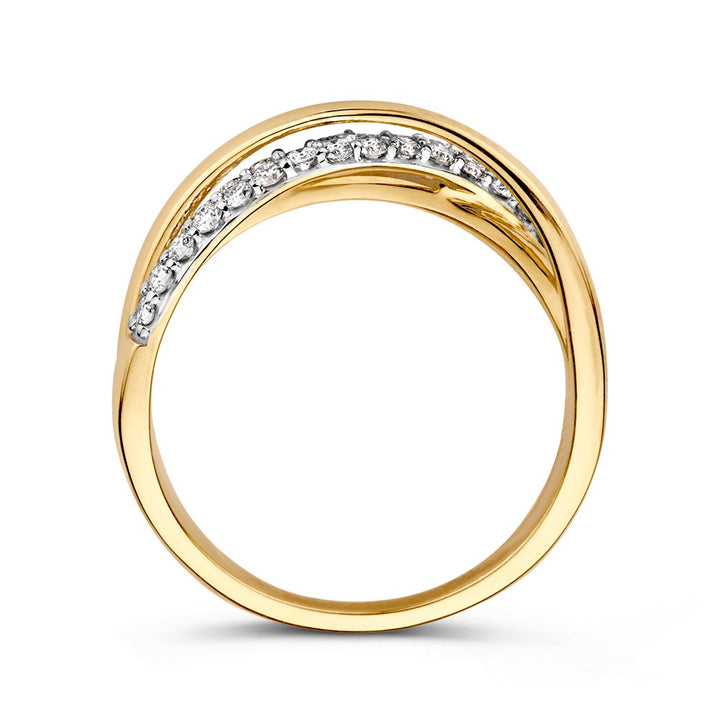 Bicolor Geel- en Witgouden Crossover Ring met Diamanten – 14 Karaat Goud, 0.40ct Diamanten